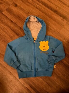 Vintage Disney Kids Blue Hoodie with Yellow Winnie the Pooh Graphic